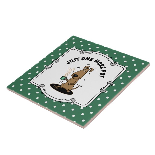 Funny Nervous Jittery Hound Dog on Coffee Tile (Side)