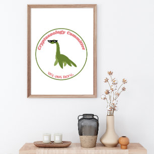Funny Nessie Cryptid Club, Green & Pink Retro Poster
