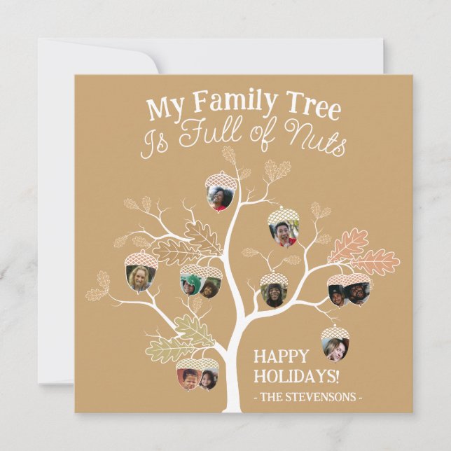 Funny Neutral Photo Family Tree is Full of Nuts Holiday Card (Front)