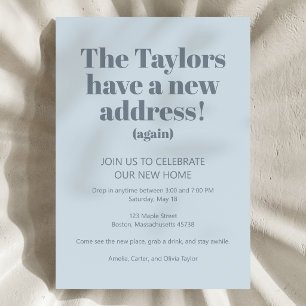 Funny New Address Housewarming Open Party Blue Invitation
