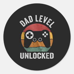 Funny New Dad Dad Level Unlocked Day Gaming Classic Round Sticker
