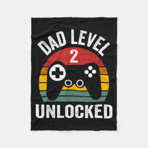 Funny New Dad Shirt Dad Level 2 Unlocked For 2 Kid Fleece Blanket