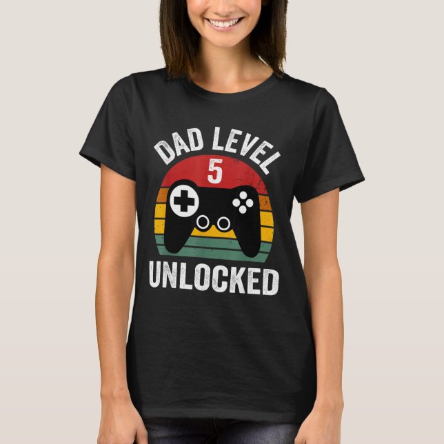 Funny New Dad Shirt Dad Level 5 Unlocked For 5 Kid (Front)