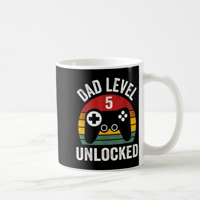 Funny New Dad Shirt Dad Level 5 Unlocked For 5 Kid Coffee Mug (Right)