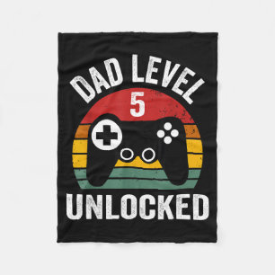 Funny New Dad Shirt Dad Level 5 Unlocked For 5 Kid Fleece Blanket