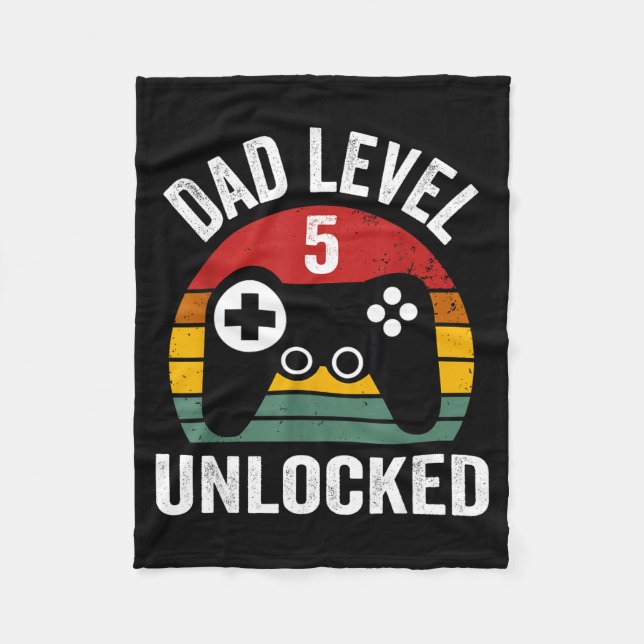 Funny New Dad Shirt Dad Level 5 Unlocked For 5 Kid Fleece Blanket (Front)