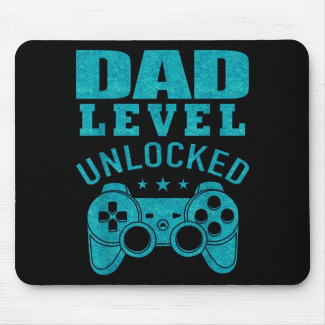 Funny New Dad Shirt Dad Level Unlocked Day Tee Shi Mouse Mat (Front)