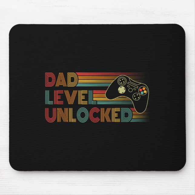 Funny New Dad Shirt Dad Level Unlocked Gaming Game Mouse Mat (Front)