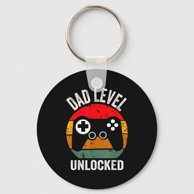 Funny New Dad Shirt Dad Level Unlocked Tee Shirt G Key Ring (Front)