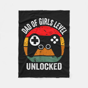 Funny New Dad Shirt Dad Of Girls Level Unlocked Te Fleece Blanket