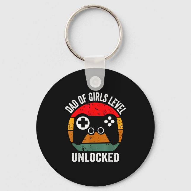 Funny New Dad Shirt Dad Of Girls Level Unlocked Te Key Ring (Front)