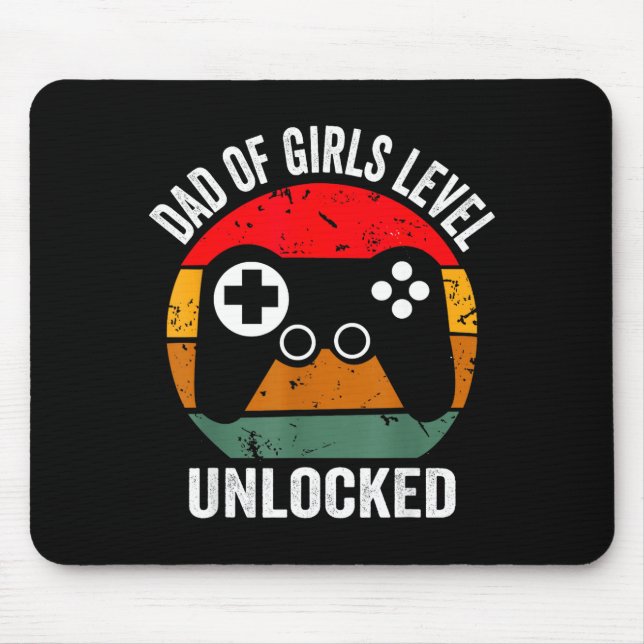 Funny New Dad Shirt Dad Of Girls Level Unlocked Te Mouse Mat (Front)