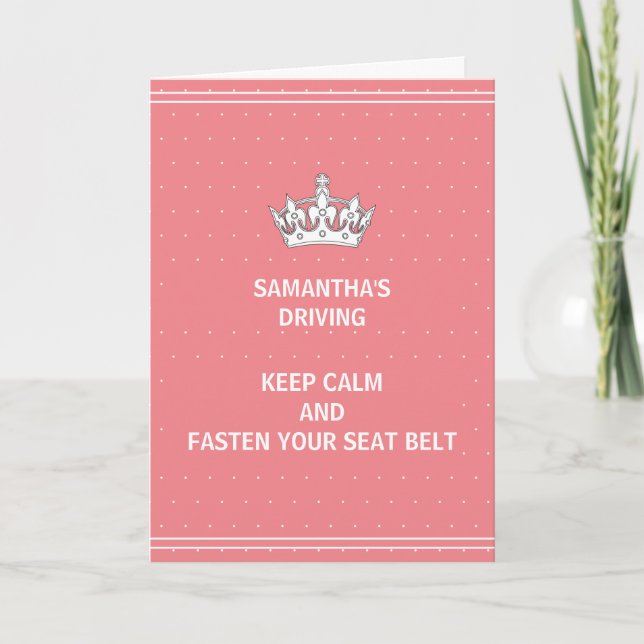 Funny New Driver Girly Pink Congratulations Card (Front)