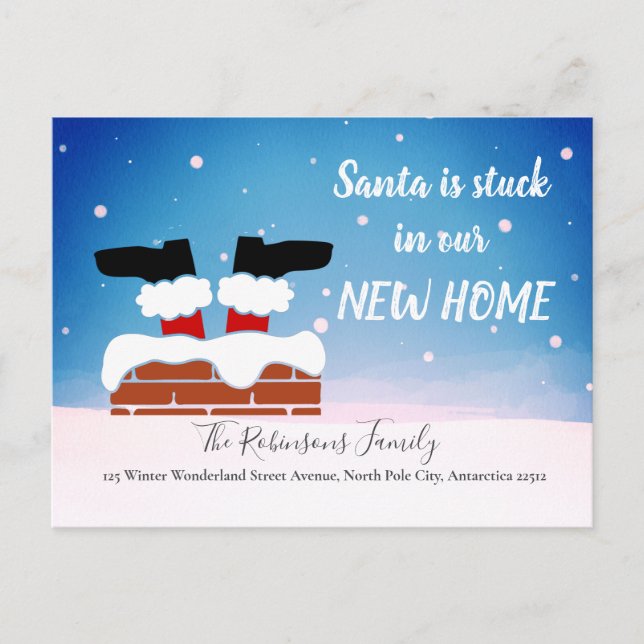 Funny New Home Christmas Holiday Santa Moving Announcement Postcard (Front)