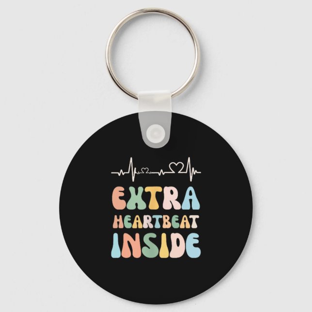 Funny New Mom Extra Heartbeat Inside Pregnancy Ann Key Ring (Front)