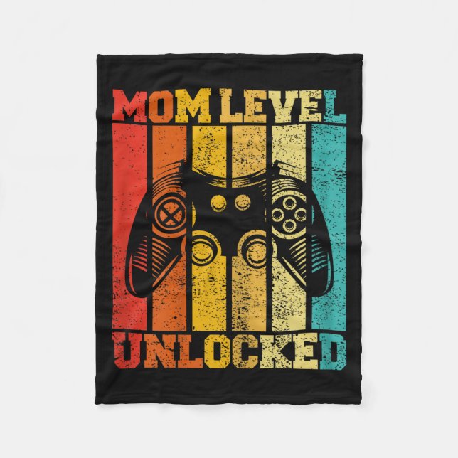 Funny New Mom Level Unlocked Gaming Pregnancy Anno Fleece Blanket (Front)
