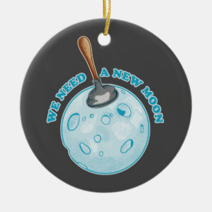 Funny new moon astronomy ceramic tree decoration