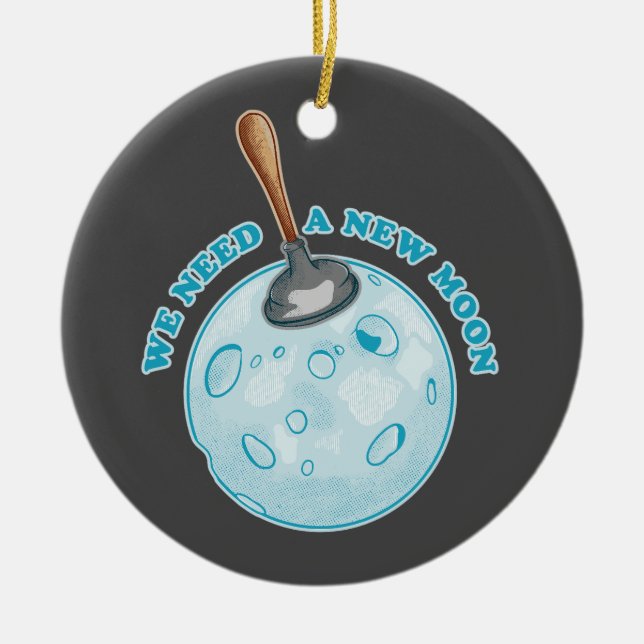 Funny new moon astronomy ceramic tree decoration (Front)