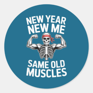 Funny New Year Gym Skeleton Resolution Workout Hum Classic Round Sticker