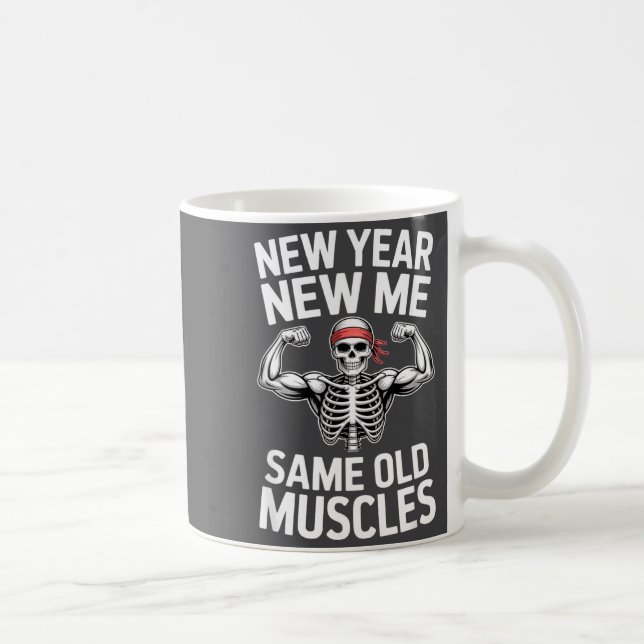 Funny New Year Gym Skeleton Resolution Workout Hum Coffee Mug (Right)