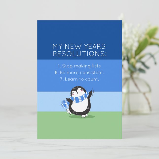 Funny New Year Resolution Holiday Card in Blue (Standing Front)