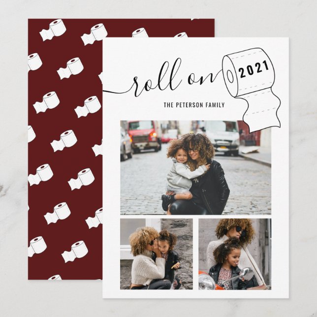 Funny New Year roll on toilet paper 3 photos red Card (Front/Back)