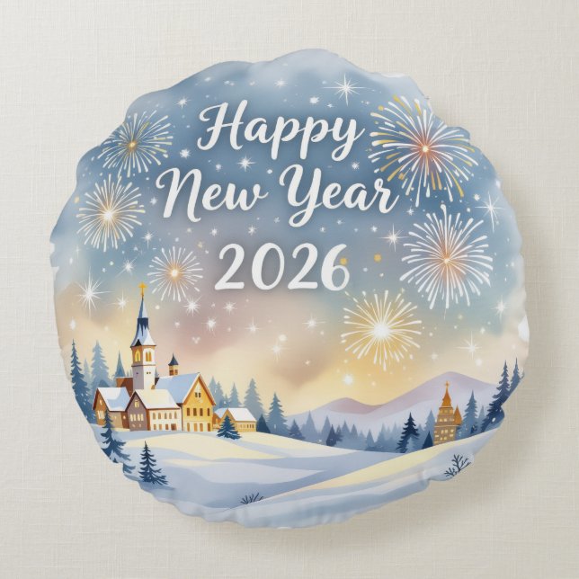 Funny New Year Round Pillow (Back)