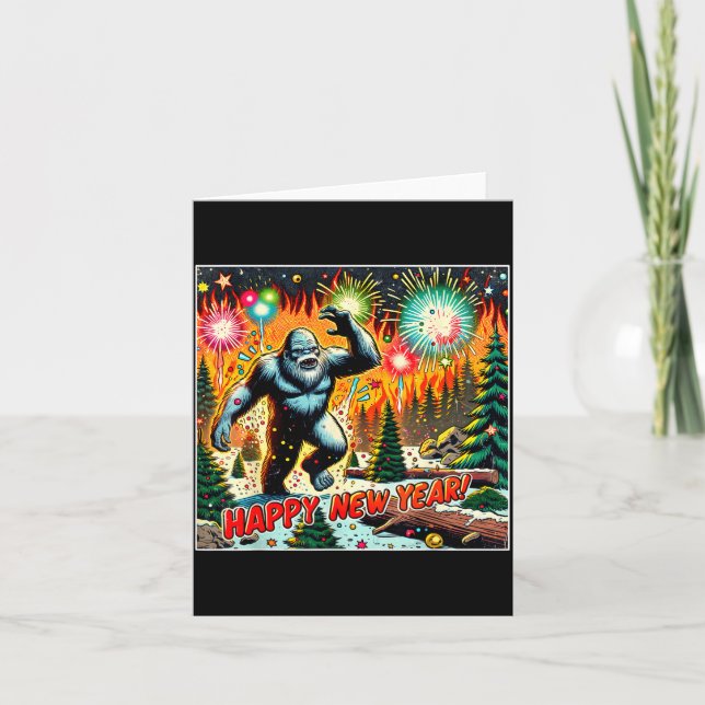 Funny New Years Eve 2024 Bigfoot And Fireworks Hum Card (Front)