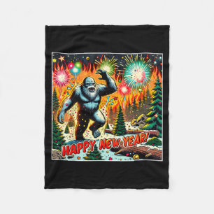 Funny New Years Eve 2024 Bigfoot And Fireworks Hum Fleece Blanket