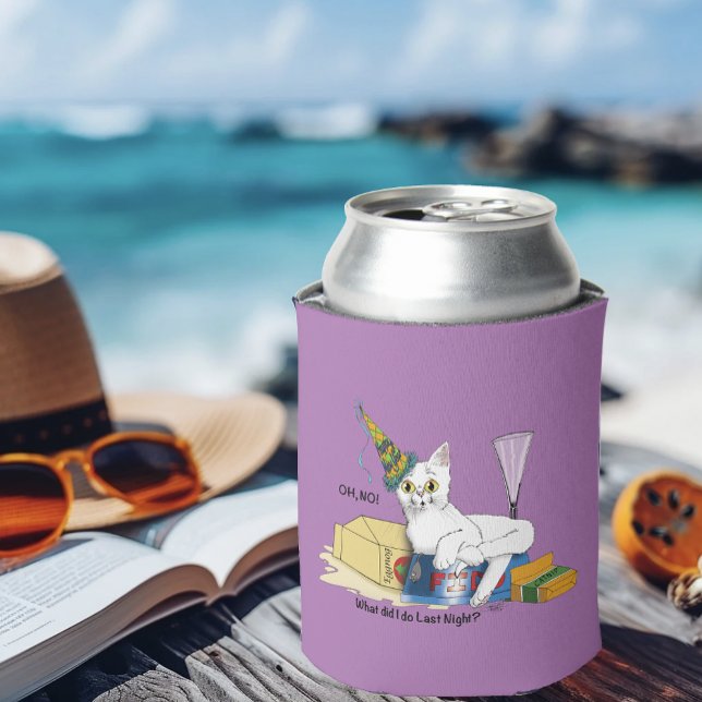 Funny New Year's Eve Aftermath White Cat Can Cooler (Creator Uploaded)