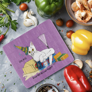 Funny New Year's Eve Aftermath White Cat Cutting Board