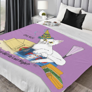 Funny New Year's Eve Aftermath White Cat Fleece Blanket