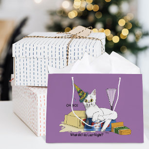 Funny New Year's Eve Aftermath White Cat Large Gift Bag