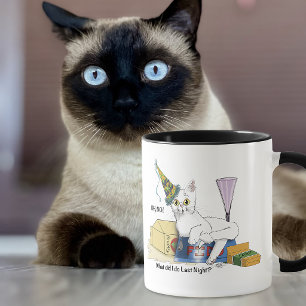 Funny New Year's Eve Aftermath White Cat Mug