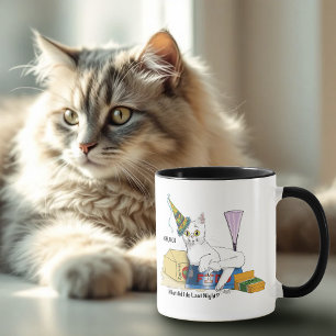 Funny New Year's Eve Aftermath White Cat Mug