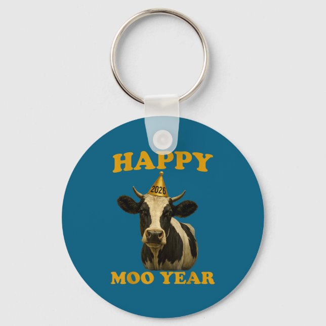 Funny New Years Eve Cow Nye Party Farm Animal Moo  Key Ring (Front)