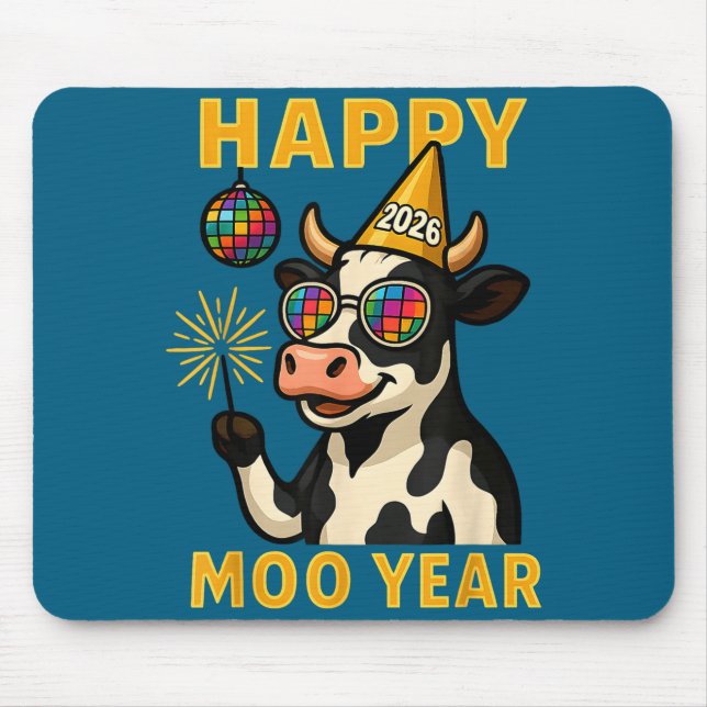 Funny New Years Eve Cow Nye Party Farm Animal Moo  Mouse Mat (Front)