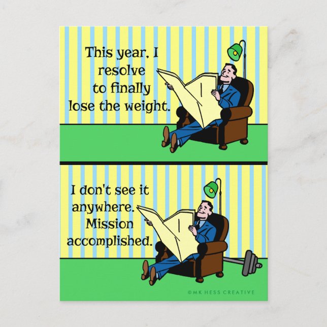 Funny New Year's Resolution Retro Weight Loss Holiday Postcard (Front)