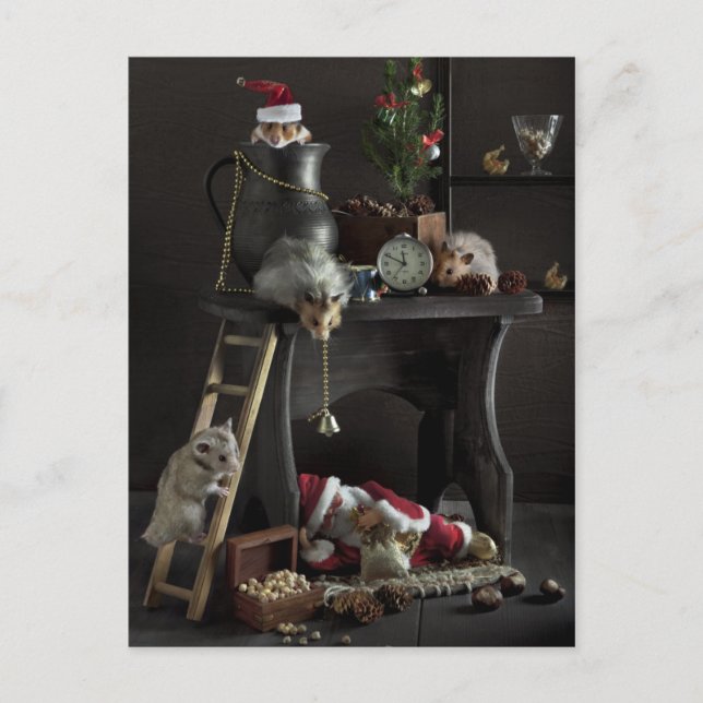 Funny New Year's still-life with hamsters Holiday Postcard (Front)