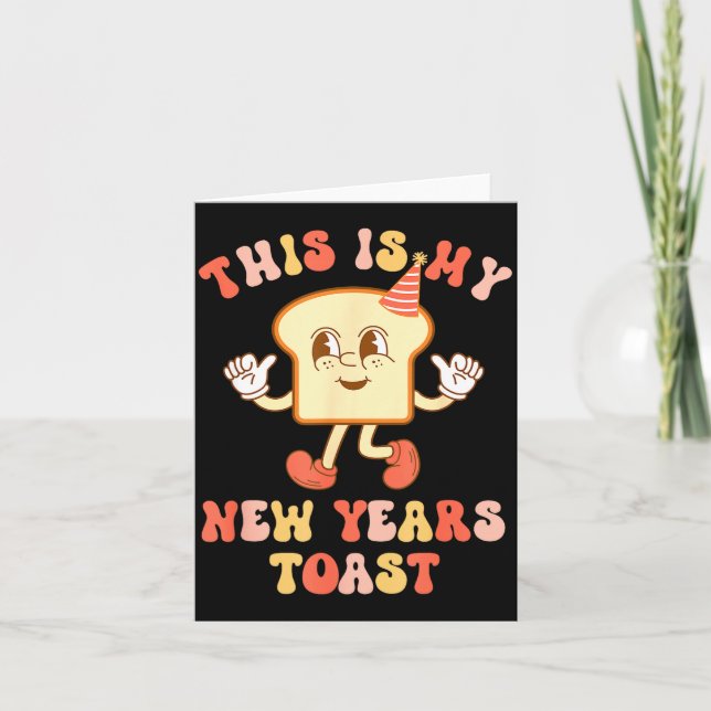 Funny New Year's Toast Bread Pun Retro Hipe  Card (Front)