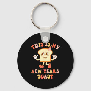 Funny New Year's Toast Bread Pun Retro Hipe Key Ring