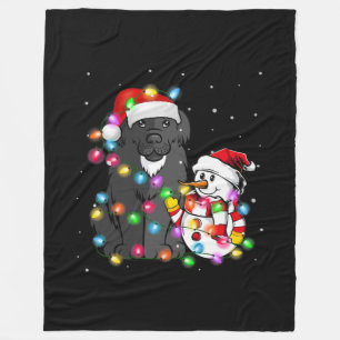 Funny Newfoundland Dog Christmas Snowman Light Fleece Blanket