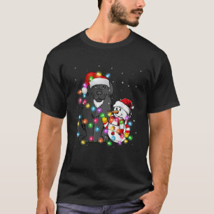 Funny Newfoundland Dog Christmas Tee Snowman Light