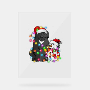 Funny Newfoundland Dog Christmas Tee Snowman Light Acrylic Sign