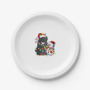 Funny Newfoundland Dog Christmas Tee Snowman Light Paper Plate