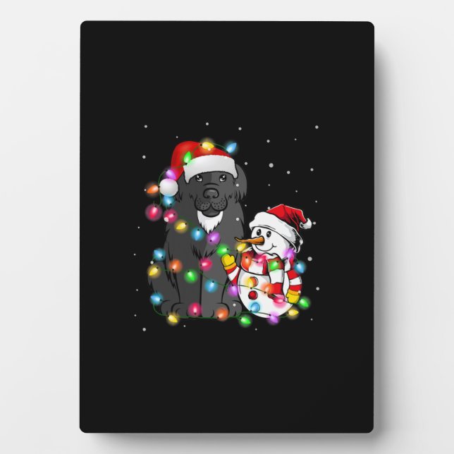 Funny Newfoundland Dog Christmas Tee Snowman Light Plaque (Front)