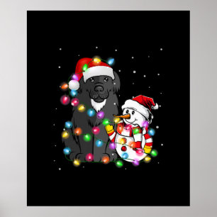 Funny Newfoundland Dog Christmas Tee Snowman Light Poster
