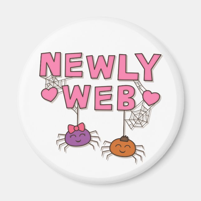 Funny Newly Wed or Web Spiders Pun Humour Magnet (Front)