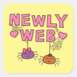 Funny Newly Wed or Web Spiders Pun Humour Square Sticker