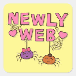Funny Newly Wed or Web Spiders Pun Humour Square Sticker
